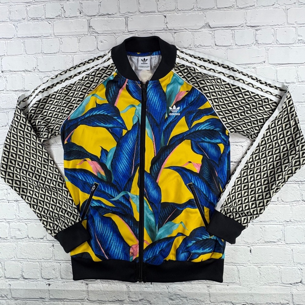 Adidas Originals x FARM Rio Track Jacket Womens S Yellow Blue Palm Leaf SST